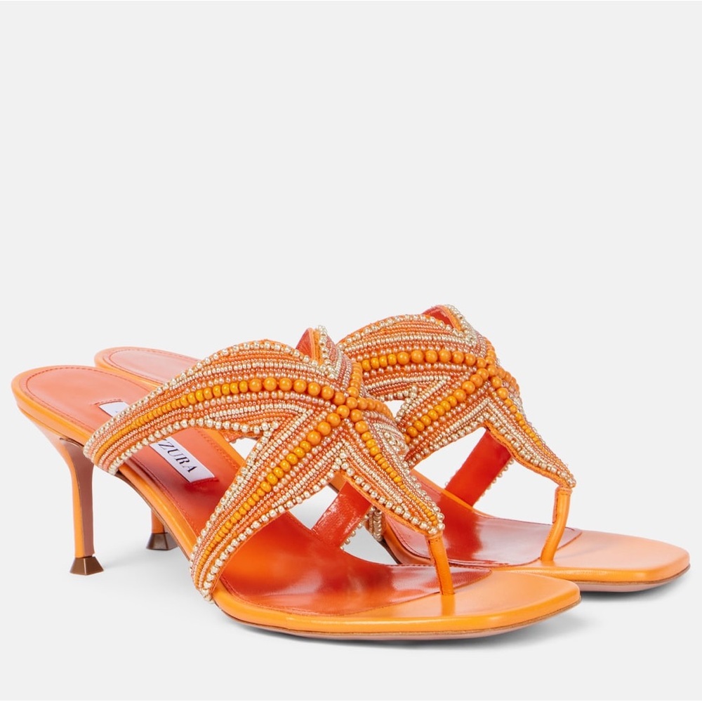 New AQUAZZURA Reef Star beaded leather thong sandals 40 - Picture 3 of 12